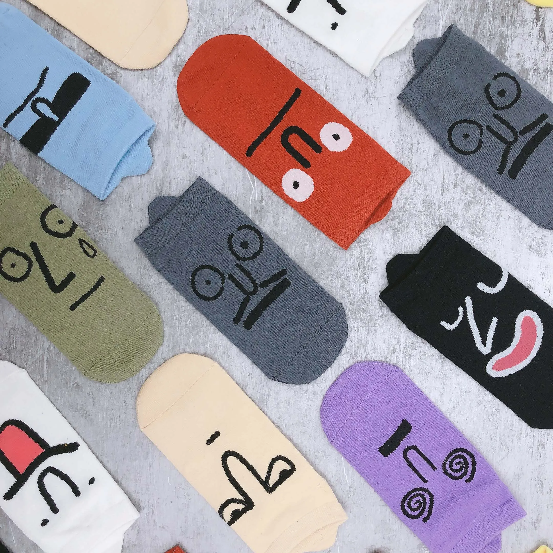 10 pairs lot pack Women men couples socks cute funny expression face cartoon Pattern Art Kawaii korean style cotton boat socks