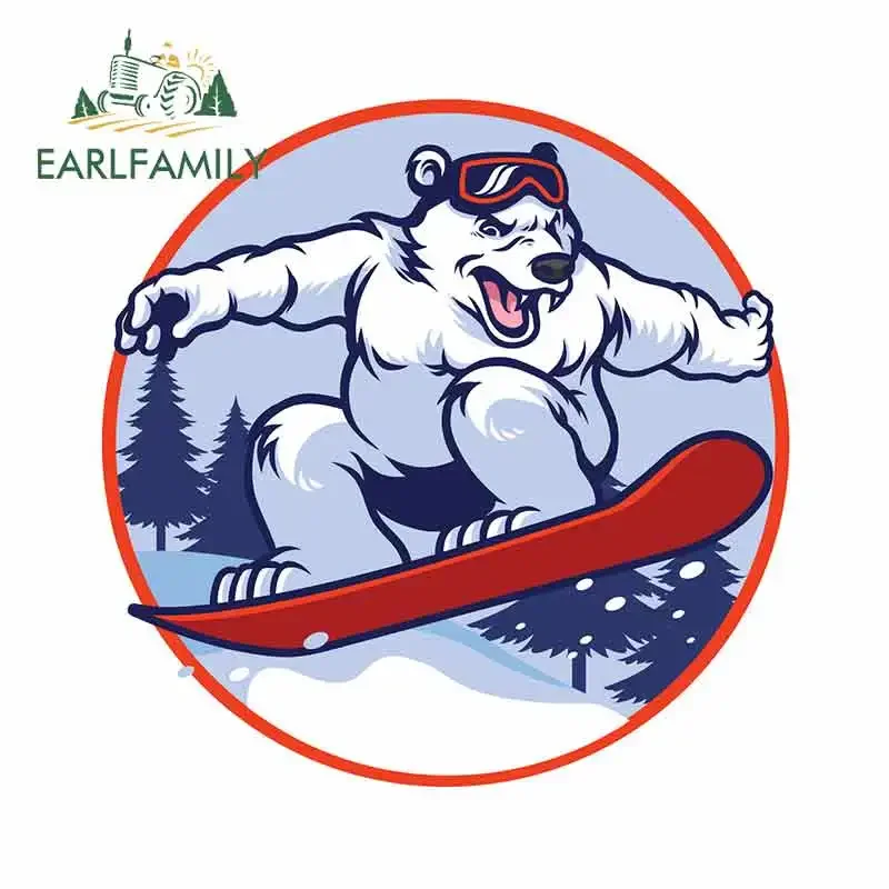 EARLFAMILY 13cm x 13cm for Polar Bear with Snowboard Car Stickers and Decals 3D Funny Car Accessories Waterproof Auto Decal