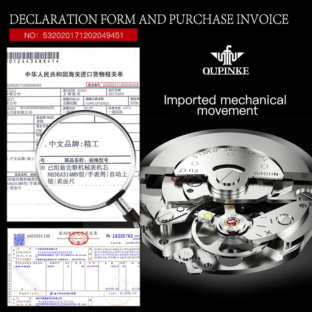 OUPINKE 3169 Women's Watch Set Diamond Scale Whirlwind Dial Japan Movement Automatic Mechanical Wristwatch Elegant Ladies Watch