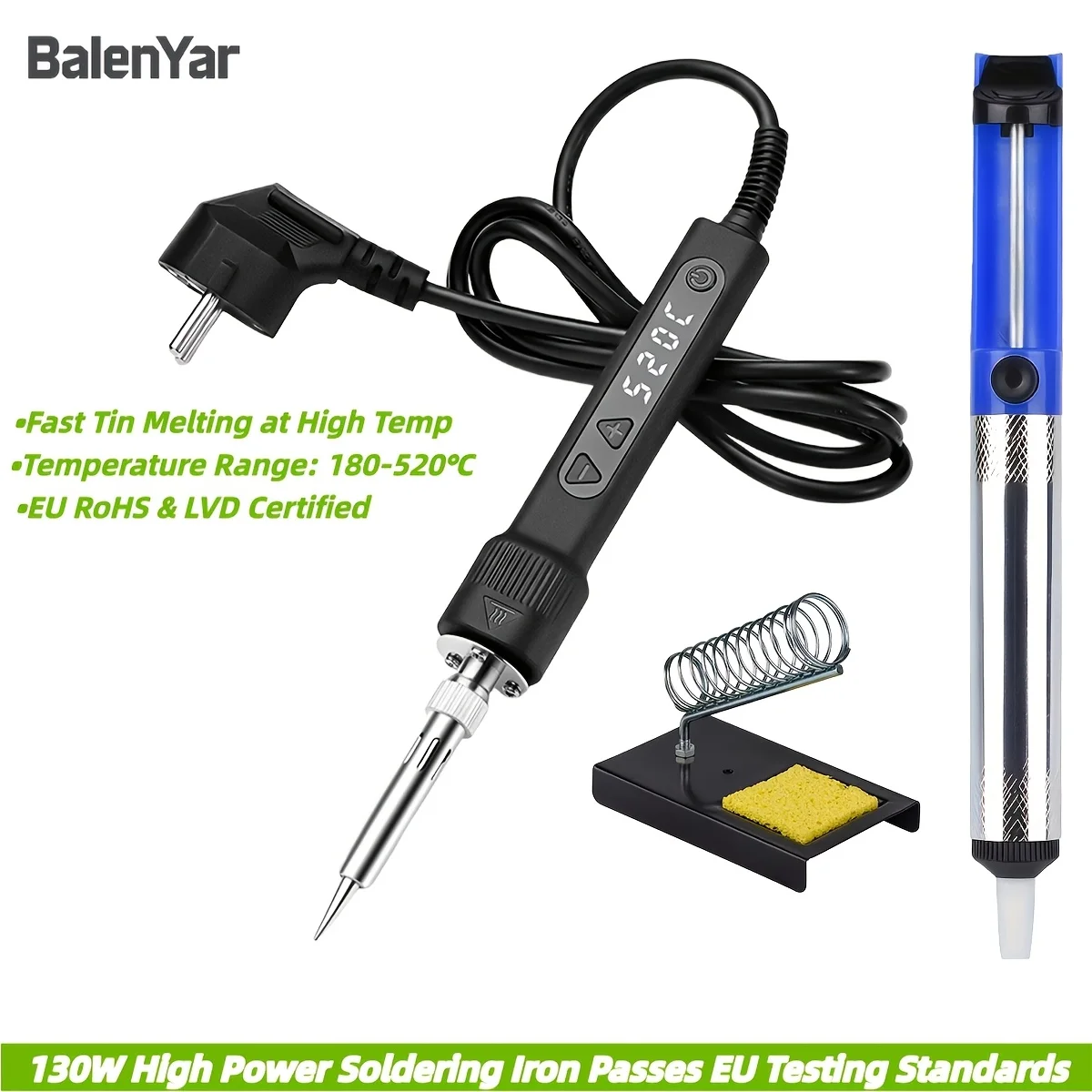 BalenYar 130W Soldering Iron Tool, 220V-240V EU Plug Soldering Gun for All Kinds of Electronic DIY, Temperature Adjustable