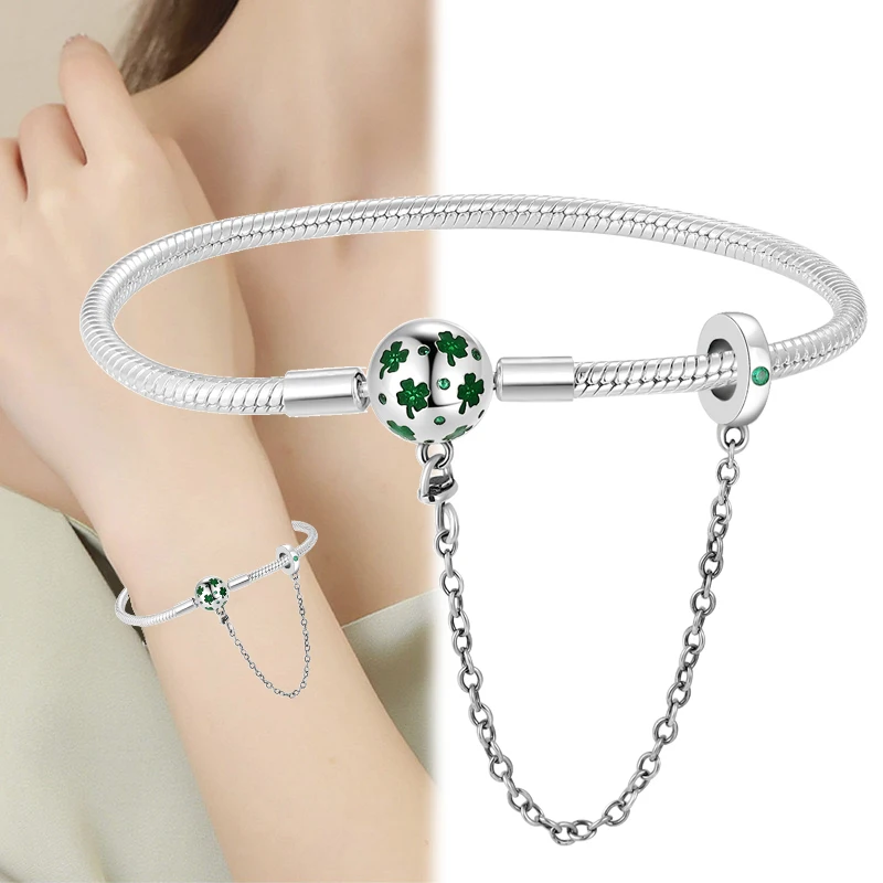 حار بيع 925 الفضة محظوظ العشب الحب قفل أقحوان مجوهرات هدية صالح قلادة خرز تميمة المرأة سوار على شكل قلب #6