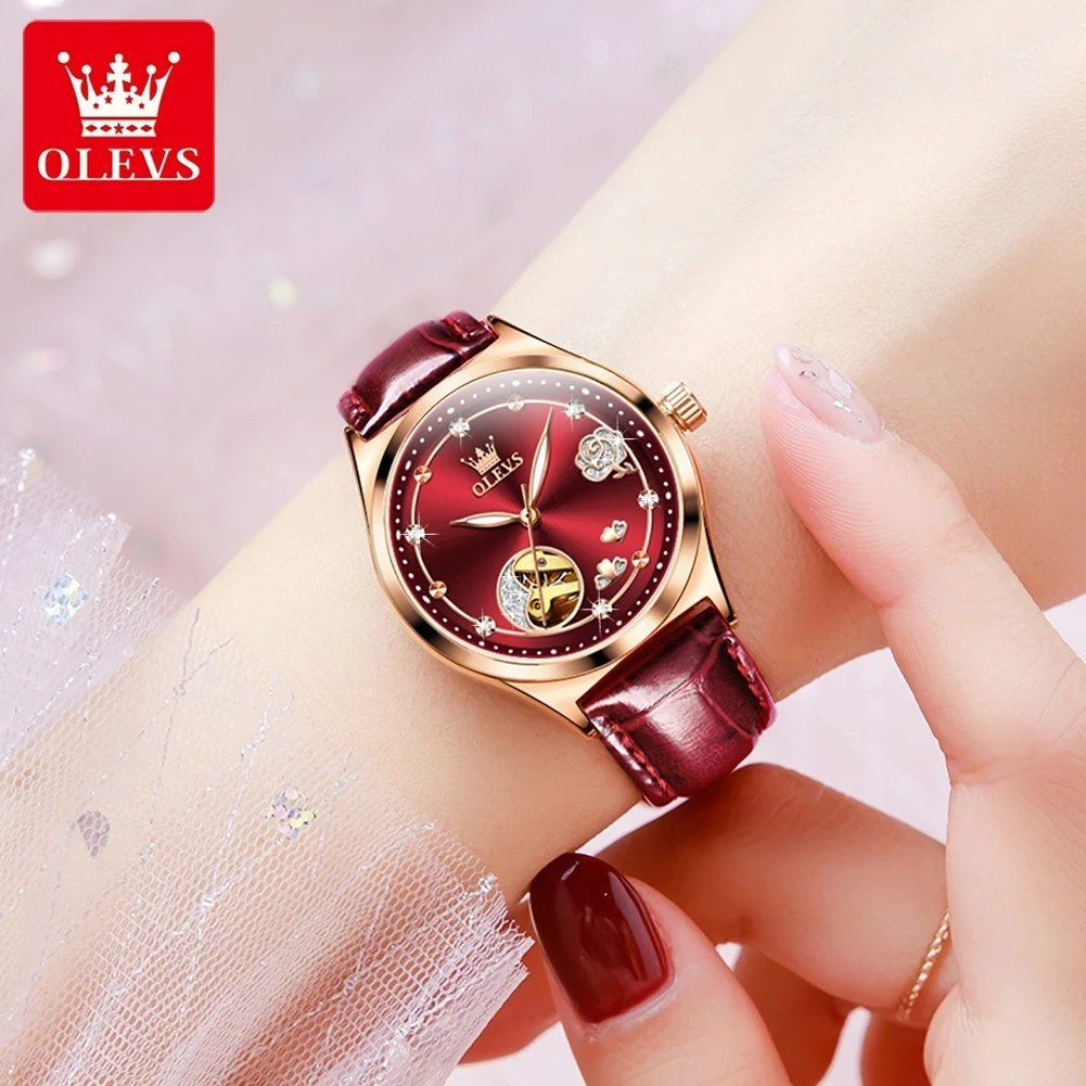 OLEVS 6601 แฟชั่นนาฬิกาของขวัญนาฬิกาหนังแท้ Round-dial นาฬิกาข้อมือ Luminous