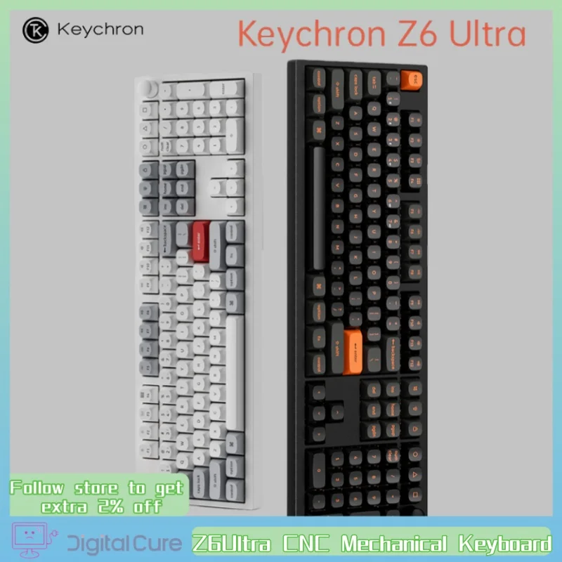 

Механическая клавиатура Keychron Z6ultra Thri-Mode Dual 8k, 108 клавиш, 8000 мА, Win/Mac, алюминиевая клавиатура для офисной игры, индивидуальная клавиатура