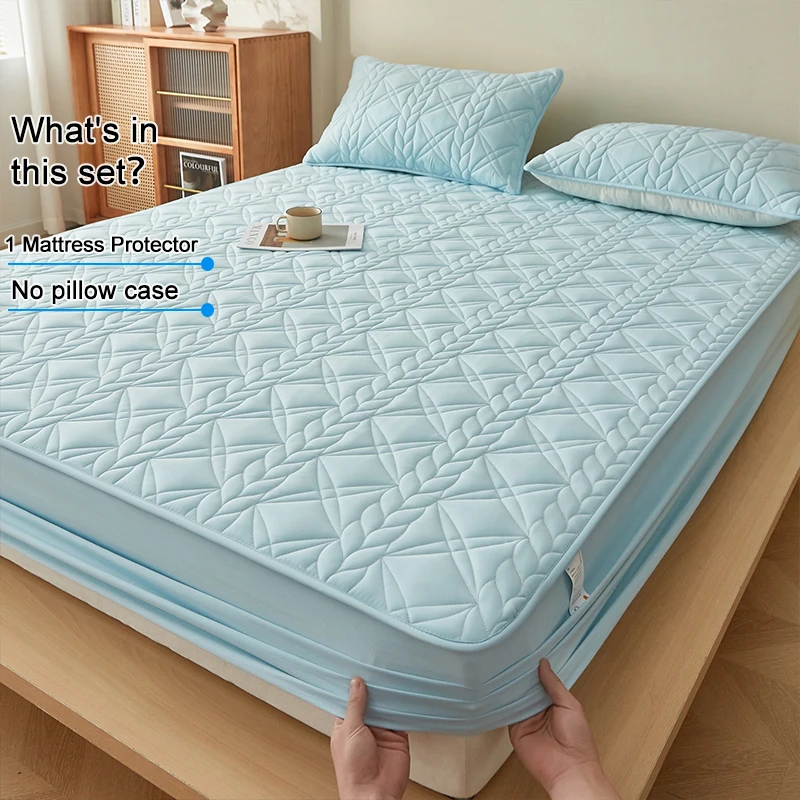 Quilted Breathable Mattress Fitted Cover, Soft Elastic Deep Pocket Mattress Protector Pad, Anti-Slip Dustproof Skin Friendly