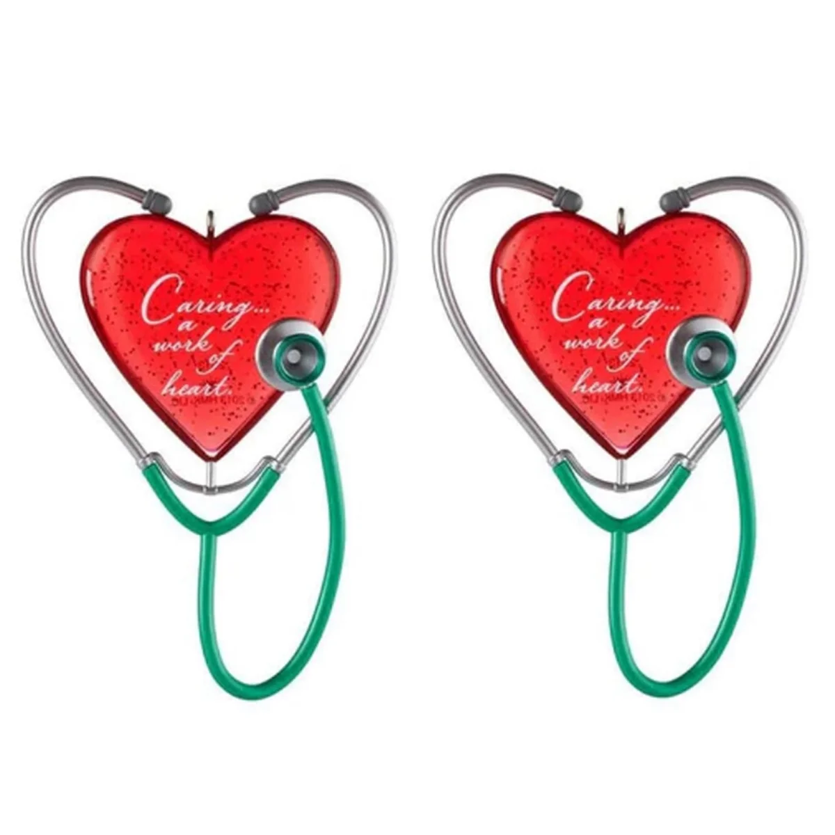 2PCS Heart Pendant Decoration, Heart Stethoscope Caring, Heart Stethoscope Decoration Love Christmas Pendant Gift