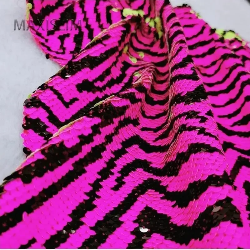 NEW 5MM Zebra Patterned Satin Embroidered Double-sided Sequin Fabric For Dress Bag Suit Wide：125CM