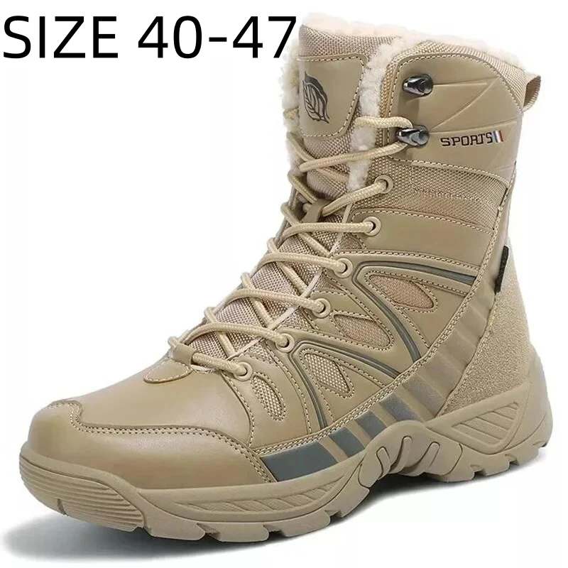 High Top Waterproof Men's Boots Warm Plush Snow Boots Winter Desert Boots Outdoor Anti-Slip Men Sneakers Big Size 40-47