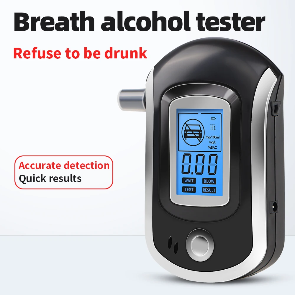 Digital Breath Alcohol Tester Mini Breath Drunk Driving Analyzer LCD Screen Professional Breathalyzer Tester with 5 Mouthpieces