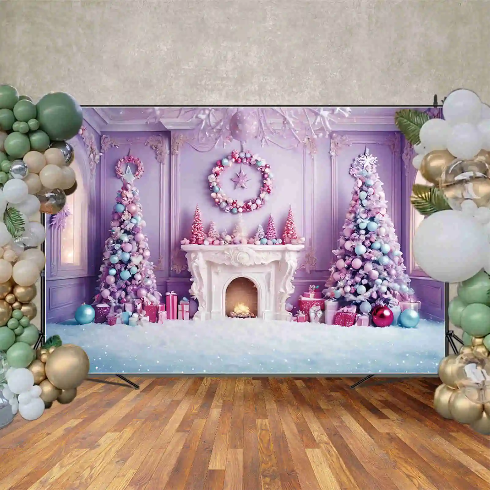 Maan. Qg Kerstboom Kerstboom Achtergronden Versierde Westerse Paarse Sneeuw Achtergrond Feest Decoratie Fotocall Accessoires