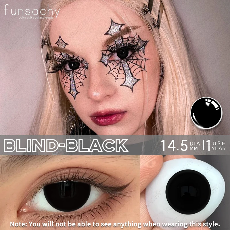 FUNSACHY Cosplay Blind Black Lenses Anime White Eye Color Lens Halloween Vampire Lenses Cosmetic Colorful Multicontacts Red Lens