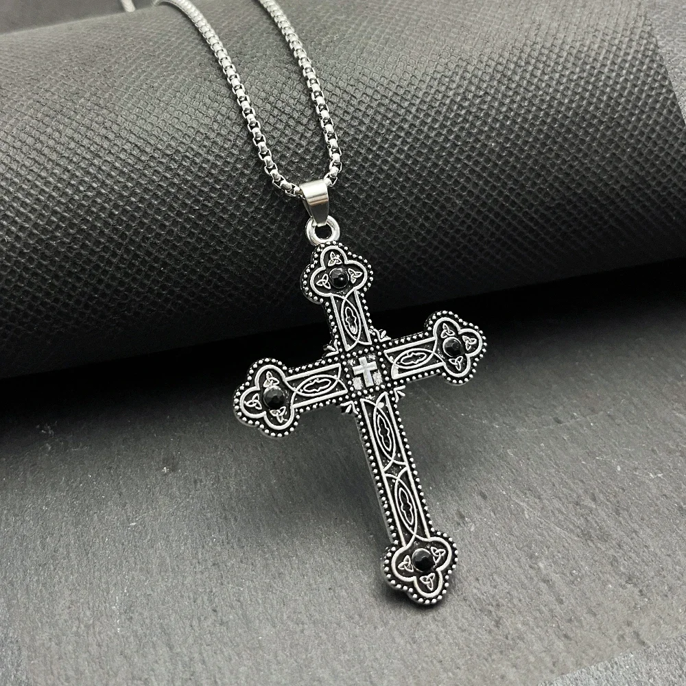 1 piece of unisex stylish retro cross pendant necklace a cool choice for sweater necklaces ideal gift in punk and hip hop style