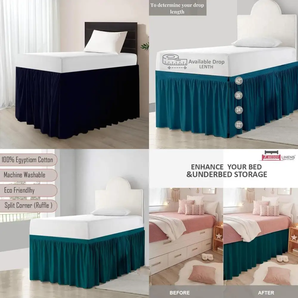 

Юбка-кровать Twin XL из хлопка в общежитии с каплями 42, удлиненная для колледжа, постельное белье из 100% хлопка с угловым разрезом