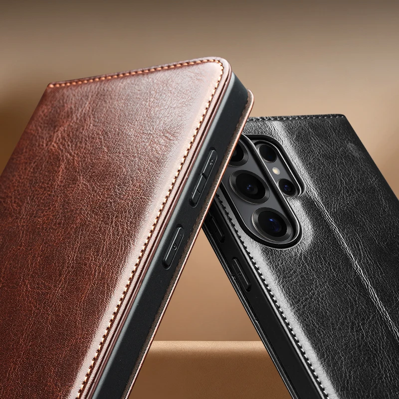 QIALINO For Samsung Galaxy S26 S25 Edge S24 S23 S22 Note20 Ultra Plus Premium Cowhide Natural Genuine Leather Case Wallet Cover - view 2