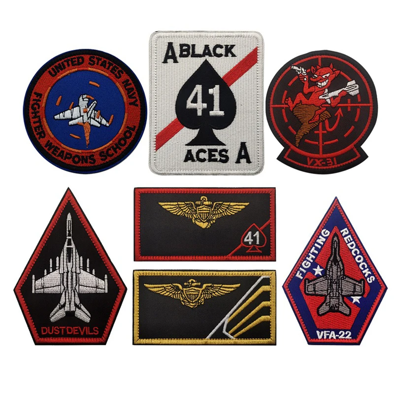 Embroidered Badge with Ambition, United States A41 Black Emperor Brand BlackAces Squadron Badge, Flight Suit Hook and Loop Patch