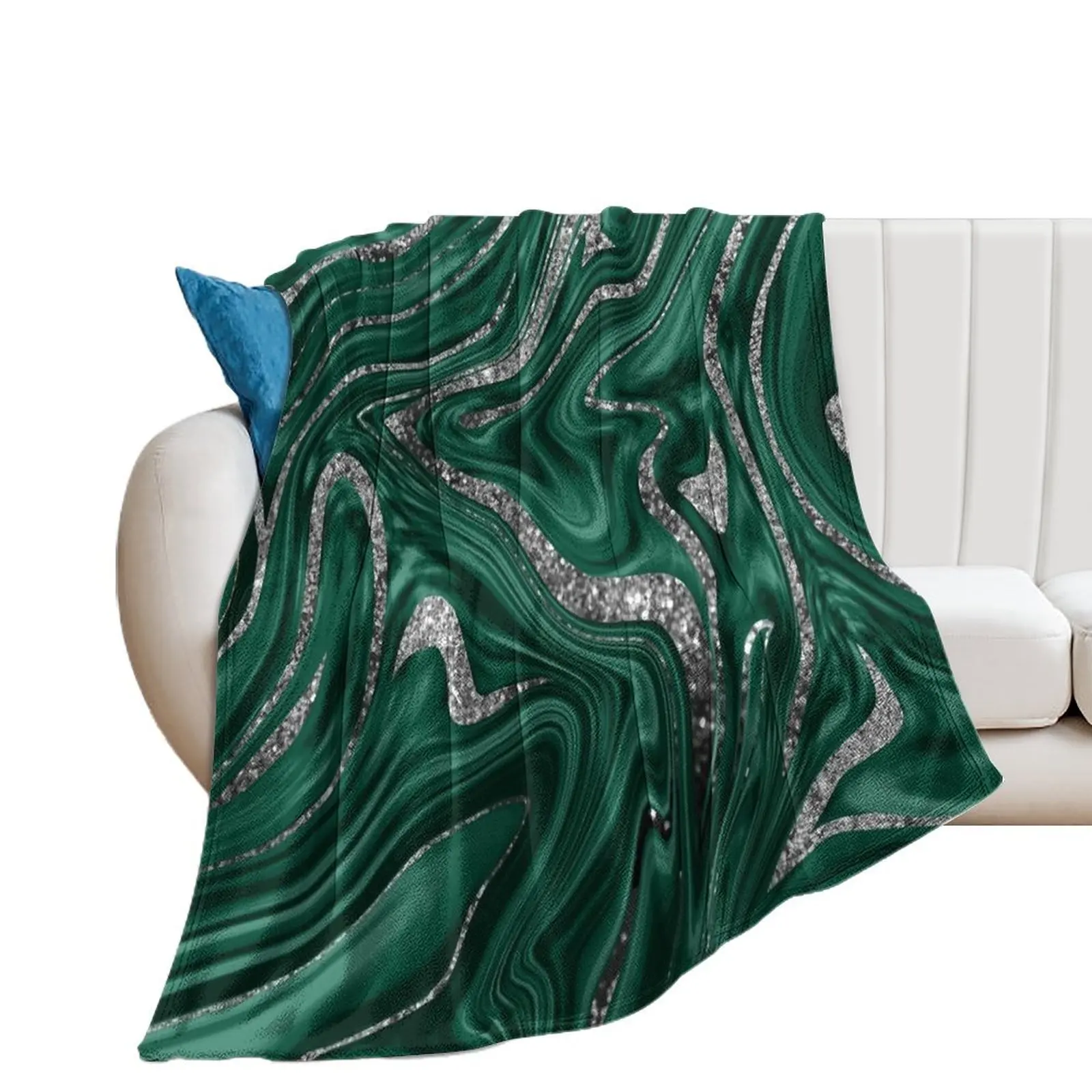 

Emerald Green Black Silver Glitter Marble #1 (Faux Glitter) #decor #art Throw Blanket Sofa Throw manga Flannel Blankets