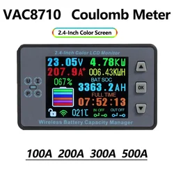 VAC8710 Coulomb Meter 2.4-Cal kolorowy ekran cyfrowym amperomierzem woltomierz bezprzewodowy na baterie pojemność 100A 200A 300A 500A