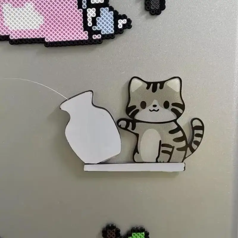 Cat Pushing Vase Refrigerator Magnets Home Decor Fridge Magnet Cat Whisker Collection Memorial Box Home Office Decor For GiftHot