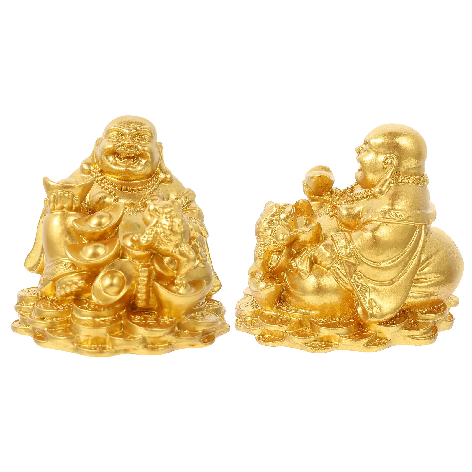 

2Pcs Resin Golden Toad Maitreya Buddha Style Home Feng Shui Decoration Desk Ornament Gift Home Adornment