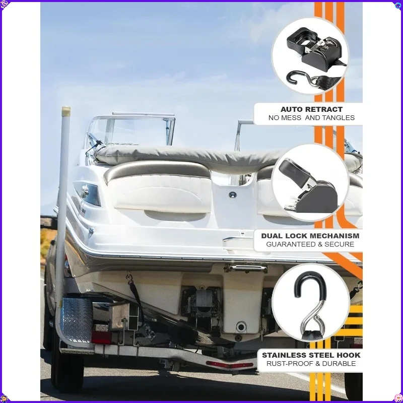 2-Piece 1 7/8" x 4' Stainless Steel Retractable Ratchet Straps - 1,650 lb Breaking Strength for Easy and Convenient Use