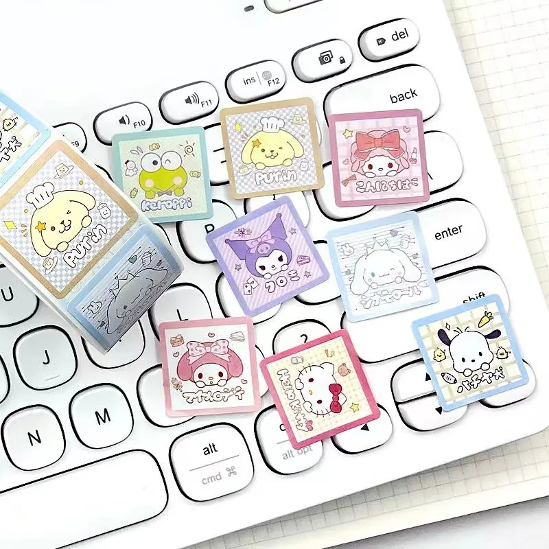 500Pcs/roll Sanrio Sticker Kawaii Kuromi Hello Kitty P Cinnamoroll Cartoon Kids Reward Stickers Gift Decoration Decals Toys