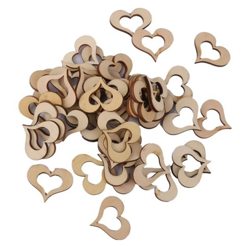 

50pcs Cut Heart Shaped Natural Wood Hanging Ornament Pendants For Crafts Diy Tags Scrapbooking Sign Making Christmas Activity