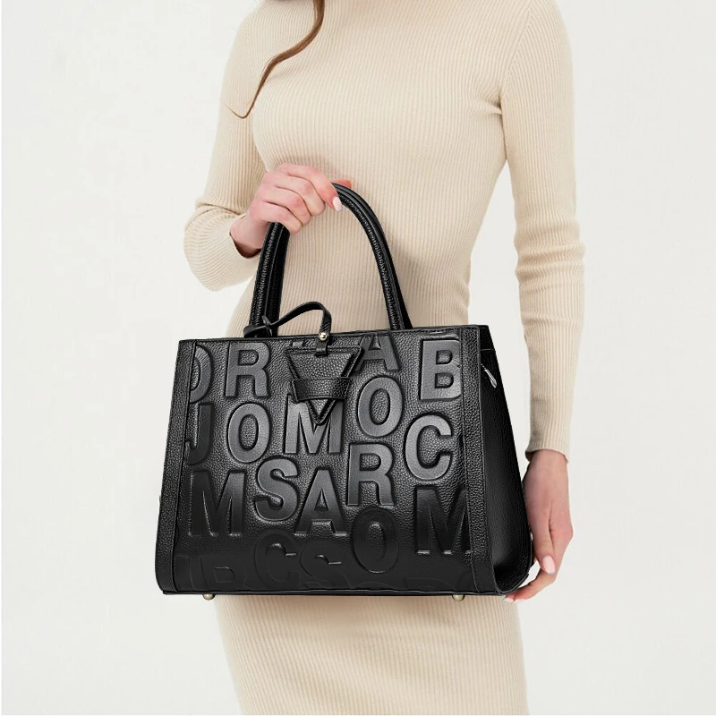 

Aidrani New Fashion Letter Printed Women's Bag Large Capacity High Quality Cowhide Portable Handbag