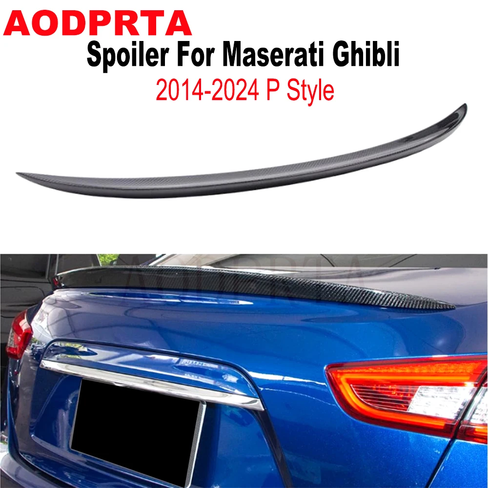 P Style Wet Carbon Fiber Rear Boot Trunk Wing Lip Spoiler Ducktail For Maserati Ghibli Sedan 2014-2024