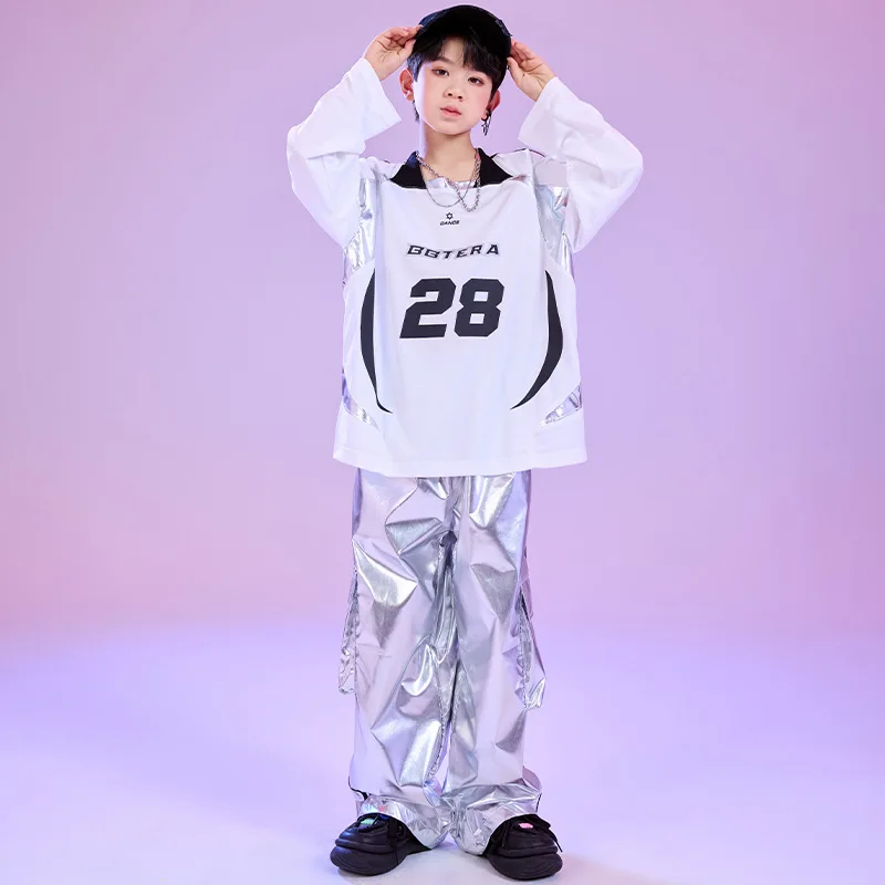 Children Ballroom Hip Hop Dance Costumes For Girls Loose T-Shirts Black Cargo Pants Streetwear Boys Jazz Clothes