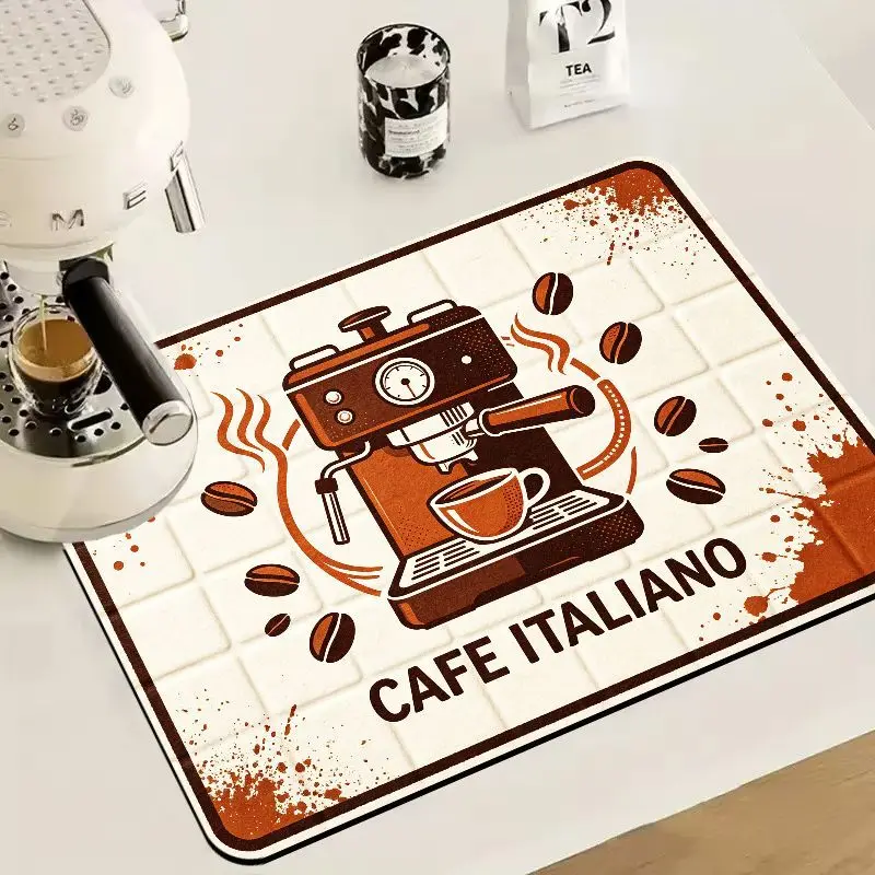 VIKAMA Vintage Italian Cafe Coffee Mat Absorbent Oilproof Non Slip Pad Kitchen Coffee Counter Quick Dry Mat