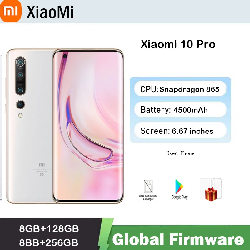 Global firmware Xiaomi 10 Pro Smarphone 5G Snapdragon 865 108 MP Camera 4500mAh Battery Android Phone used phone