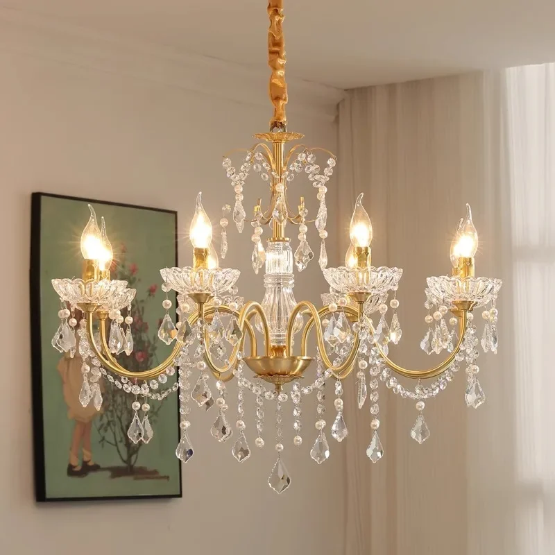 

American Living Room E14 Chandeliers Light Luxury Dining Room Candle Pendant Lights Crystal Luminarias Lighting Indoor Lamp