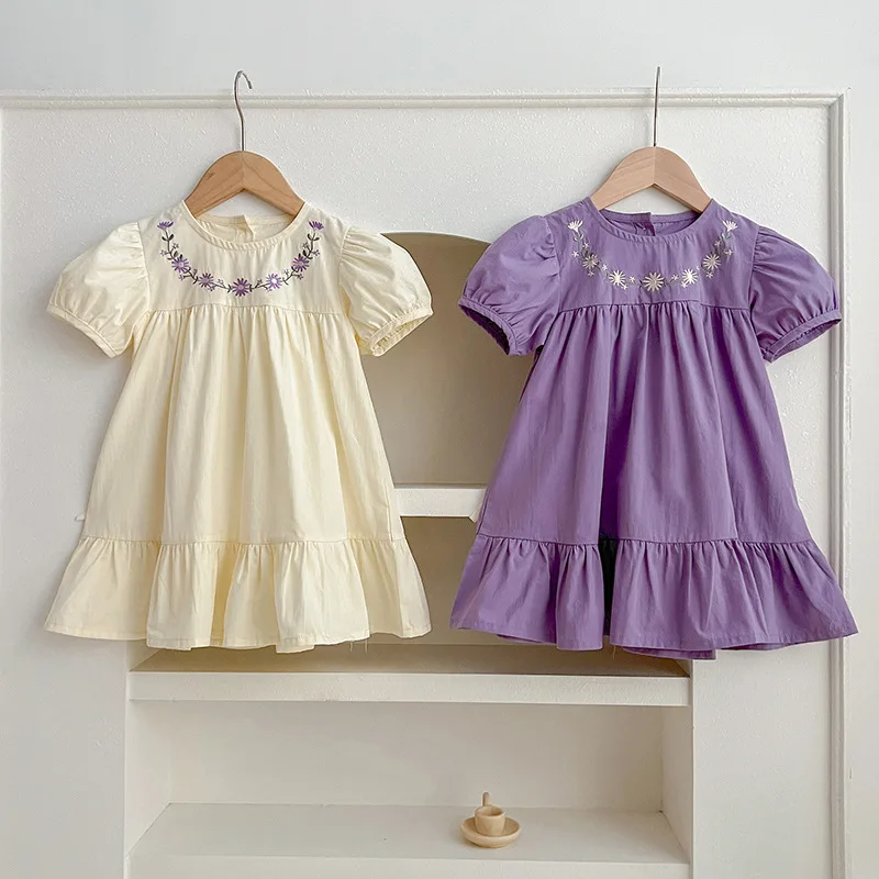 

Kids Dress 2024 New Summer Baby Girls Cute Print Short Sleeve Princess Dresses