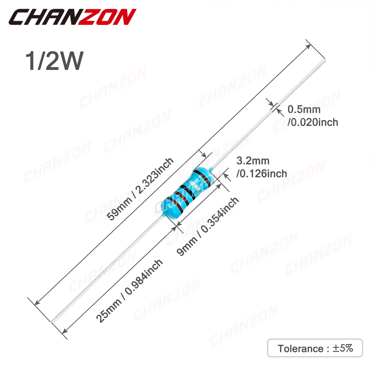 100 Pcs 1/2W 1% Metal Film Resistors 1ohm - 1M ohm 1/2 Watt 0.5 W High Precision MF Fixed Resistance 1K 10K 47K 100K 4R7 2K2 2R2