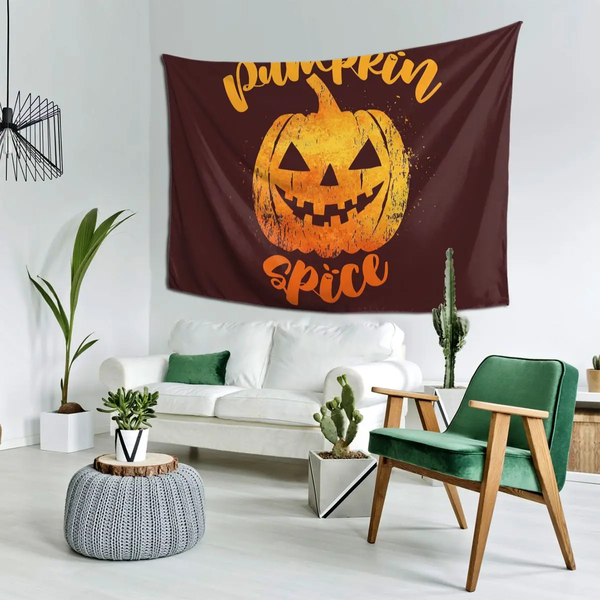 Pumpkin Spice Watercolor Carved Pumpkin Spooky Halloween Tapestry Hippie Wall Hanging Aesthetic Home Decoration Tapestries