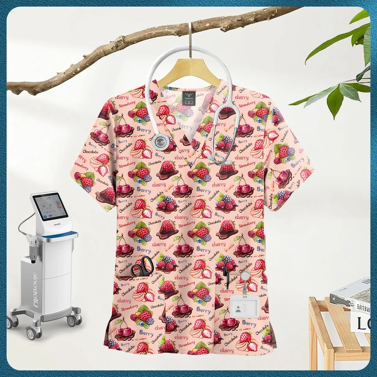 Damen-Stillkleidung, hochwertiges Oberteil mit Cartoon-Print, Krankenschwester-Zubehör, Krankenhaus-Arzt, medizinische Uniform, Arbeitsoberteile für Schönheitssalons