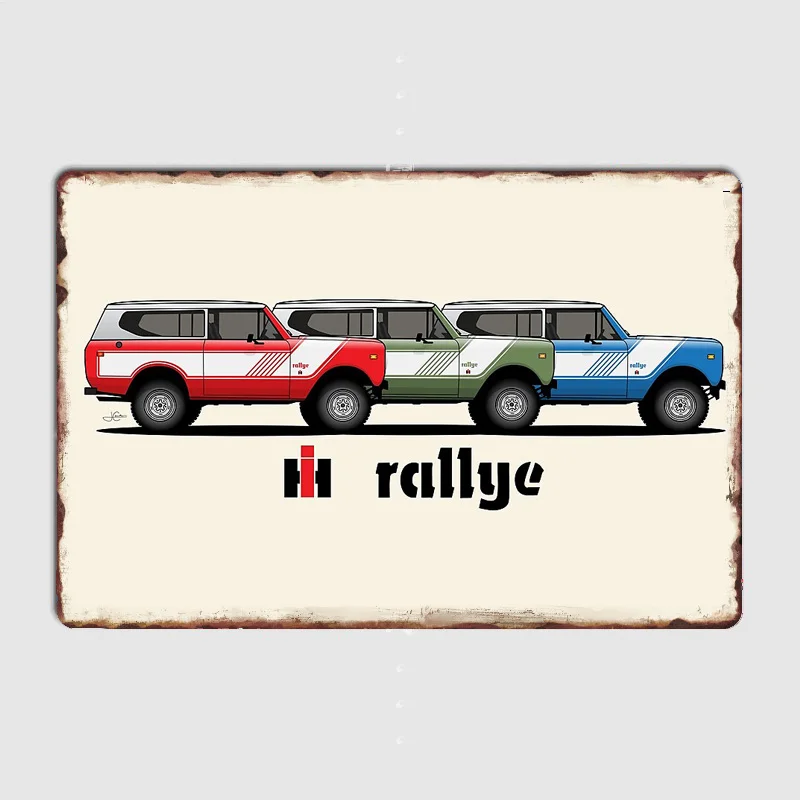 International Harvester Scout II Rally Colors Off Road Metal Sign Poster Garage Room Decoration Automobile Club Tin Home Decor