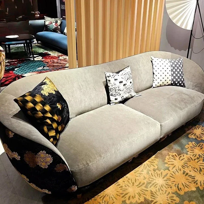 Luxury creative embroidery fabric sofa villa luxury living roo m designer high-end s ofa