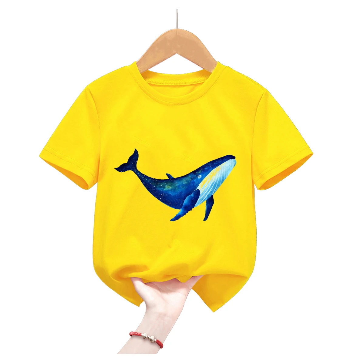 

Starry Sky Whale Animal Print Yellow T Shirt Girls/Boys Kawaii Dolphin Tshirt Kids Clothes Casual T-Shirt Children'S Clothing