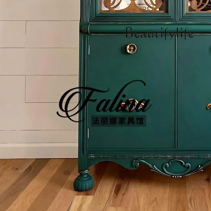 

XX W French Wine Cabinet Living Room Wall Display Solid Wood Carved Dining Side Cabinet Partition Storage Side Cabinet