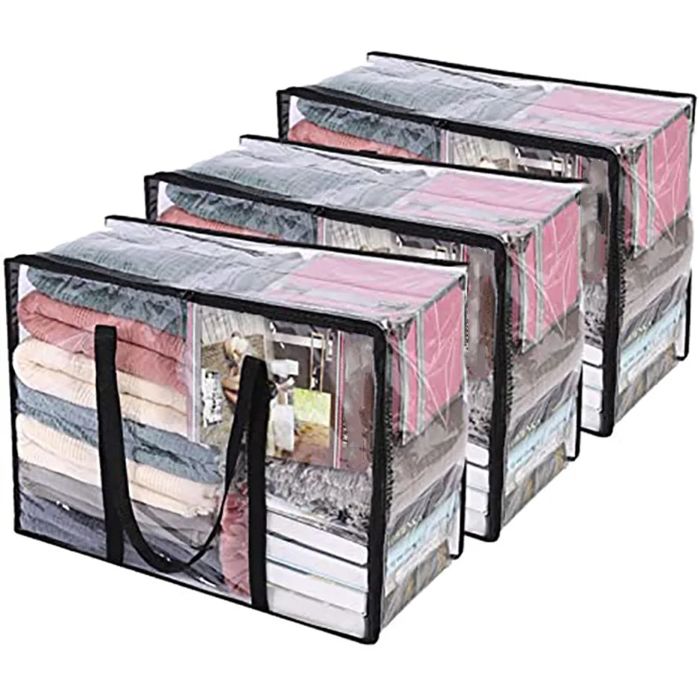 

Home Organizer Carrying Handle Clear Vinyl Plastic Zippered Blanket Storage Bags Home Accessories Travel Essentials High Quality