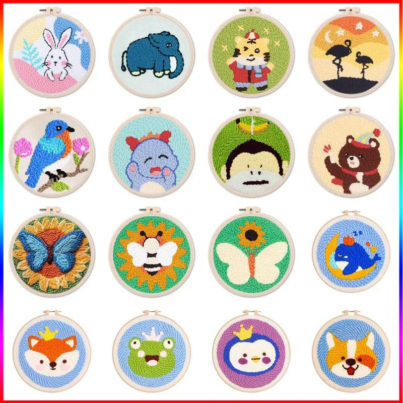 

CHENISTORY Punch Needle Embroidery Starter Kits Animal Pattern Sewing Kit Funny Easy Painting Art Needlework Set For Beginner