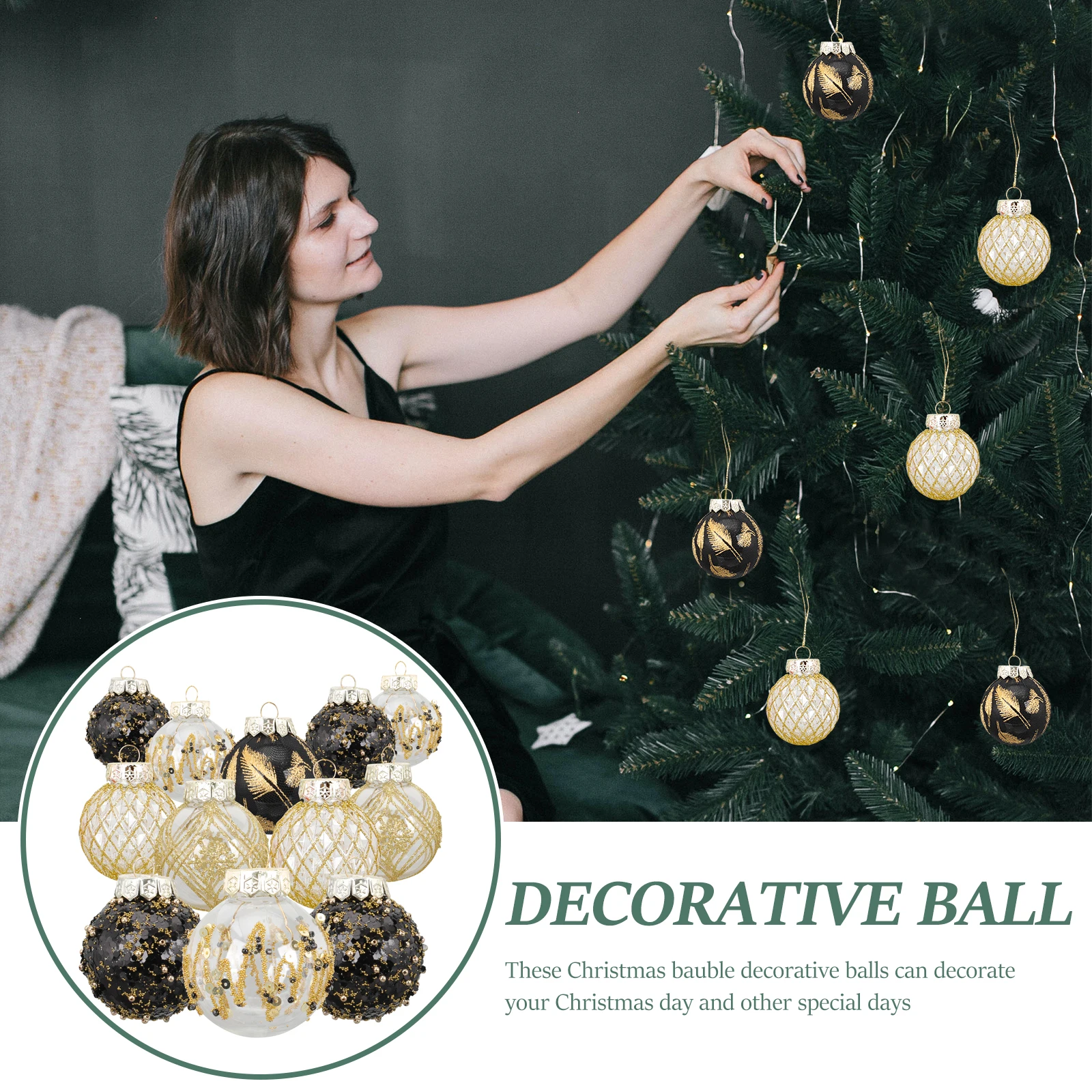 

Christmas Decoration Props Ball Set Decorations Tree Ornaments Box Black Plastic