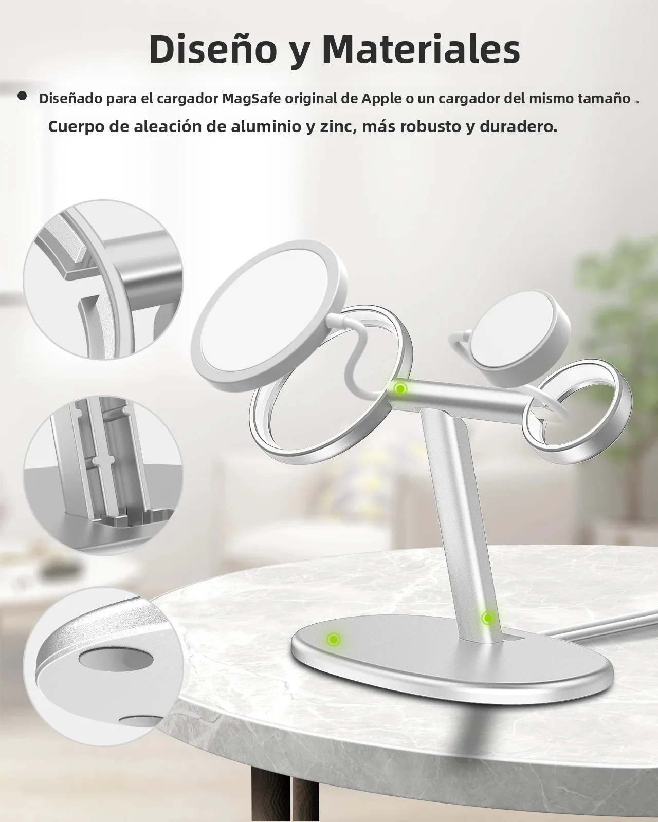 Soporte de Escritorio 2 en 1 EWA para Teléfono y Cargador Magsafe para iPhone 16~12 y Apple Watch Series (Cargador no Incluido)