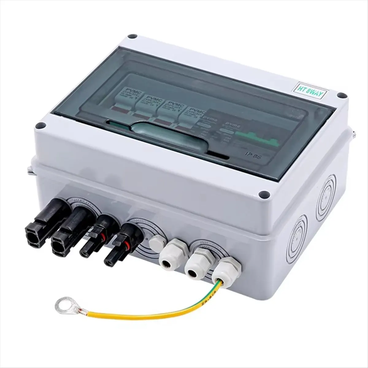 AA14 Solar Photovoltaic PV Combiner Box with Ground Wire Protection 2 in 1 Out DC600V Fuse MCB SPD Waterproof Box IP65
