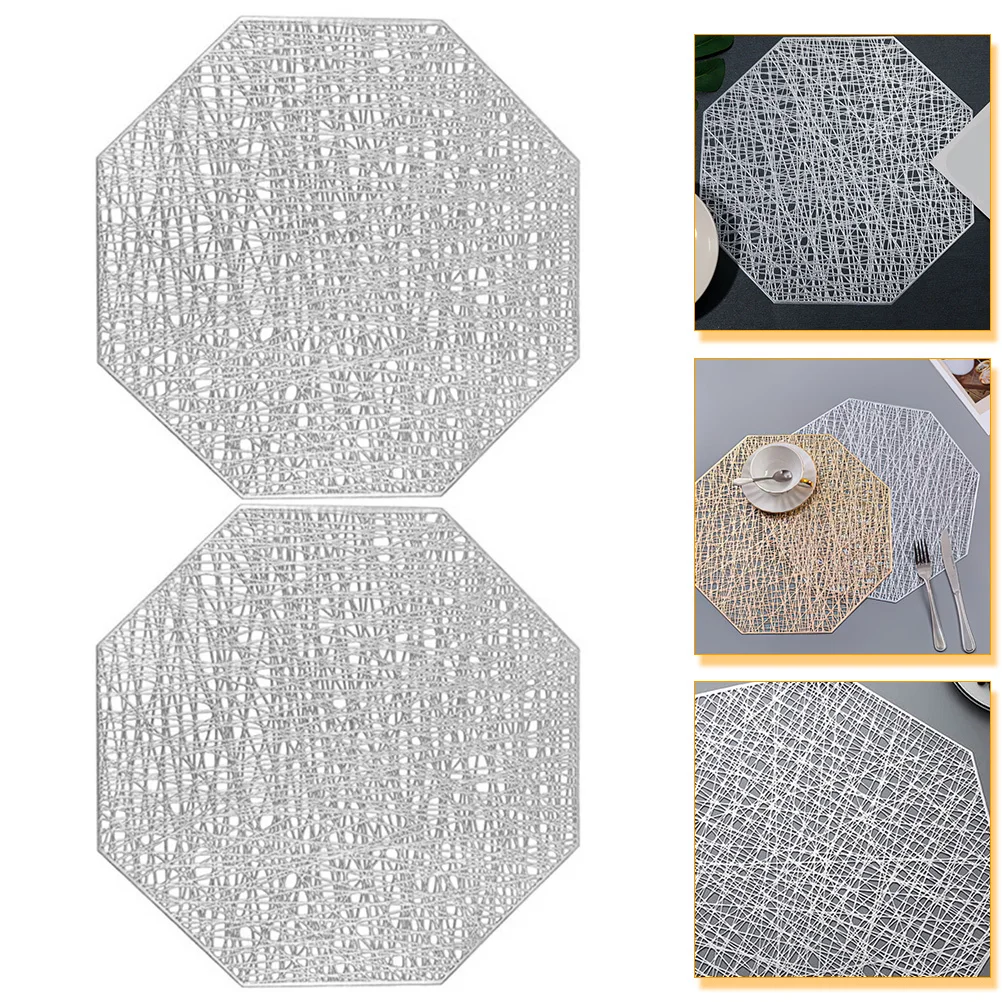 

2Pcs Heat Resistant Placemat Table Mat Octagon Shape Washable Dining Table Decoration Hollowed Modern Design