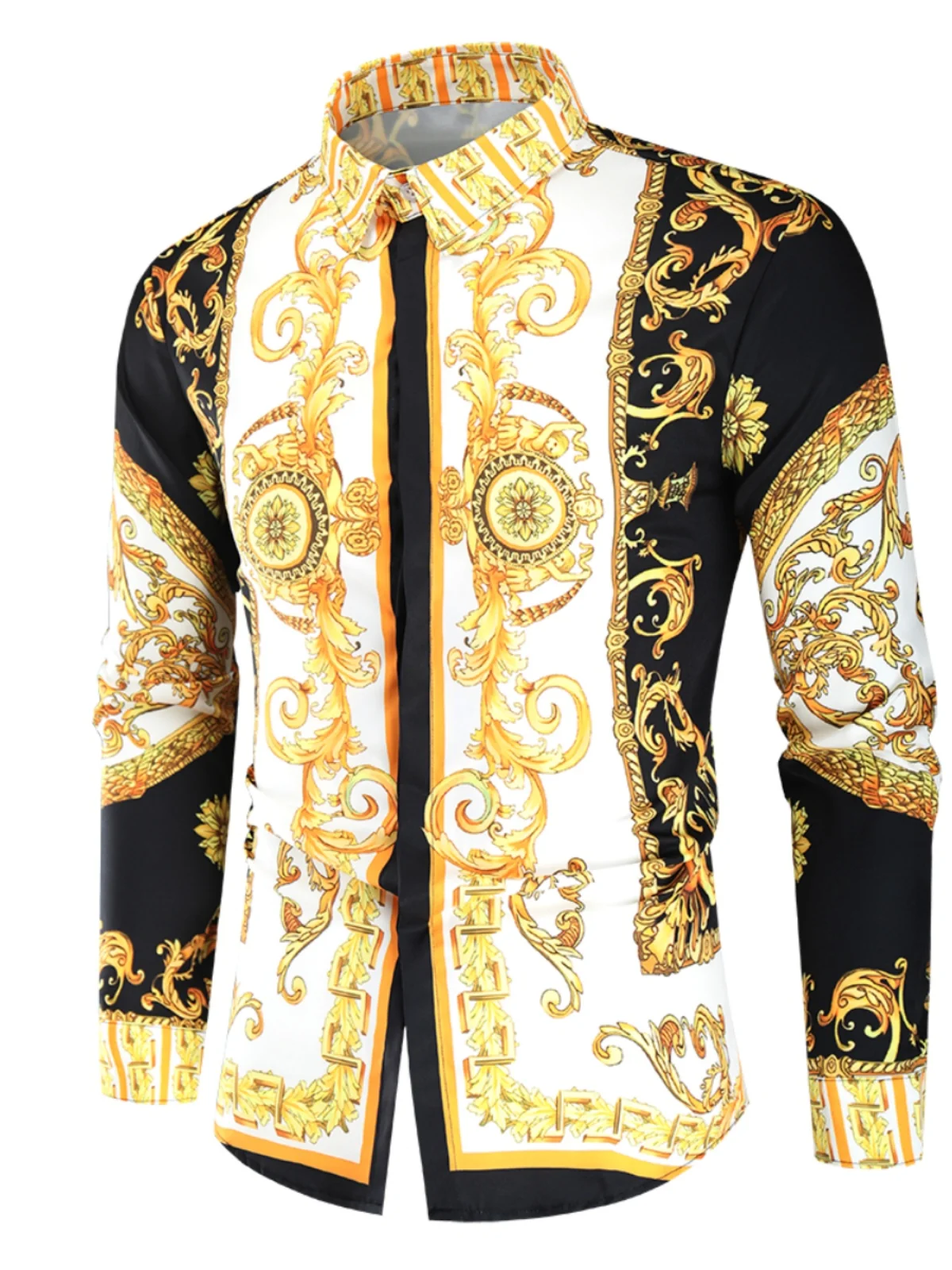 

3D Digital Print Long Sve irt Turn-down Collar Printed Men's Faionable Slim Fit Autumn Wear Polyester Other Material