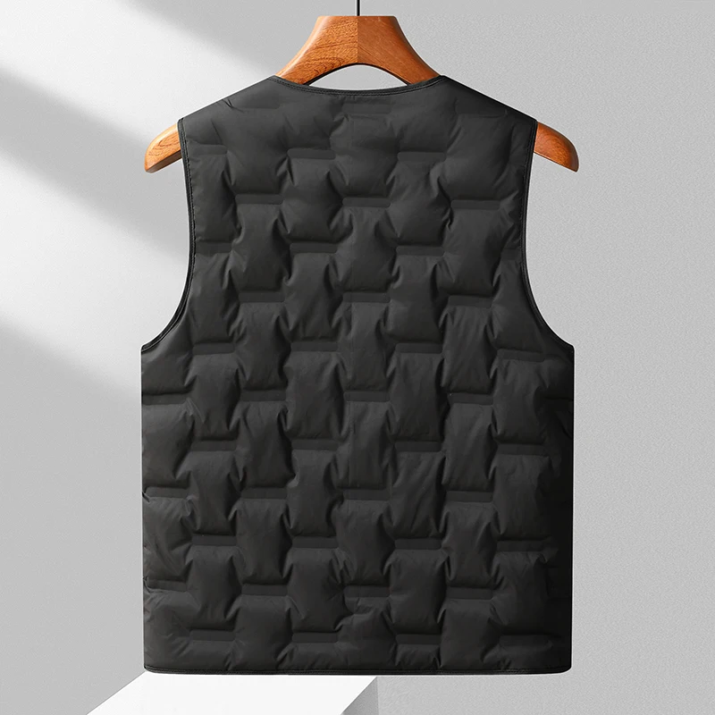 Winter Autumn Men Thermal Puff Down Vest Black Lightweight Warm Quilted Waistcoat V-Neck Sleeveless Outerwear