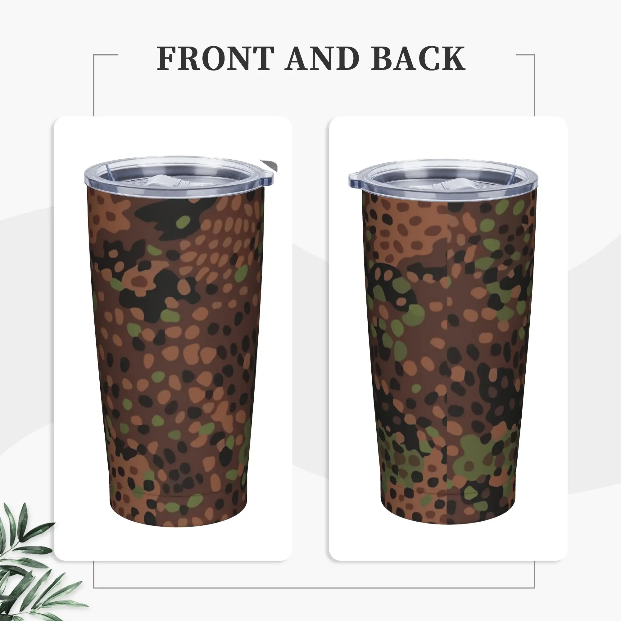 German Erbsenmuster Camo Insulated Tumbler with Straws Lid Leopard Leather Stainless Steel Coffee Mugs Car Bottle Cups, 20oz