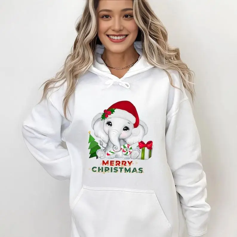 

Christmas Women's European and American Hoodie, Pure Cotton Pattern Printed Drawstring Hoodie