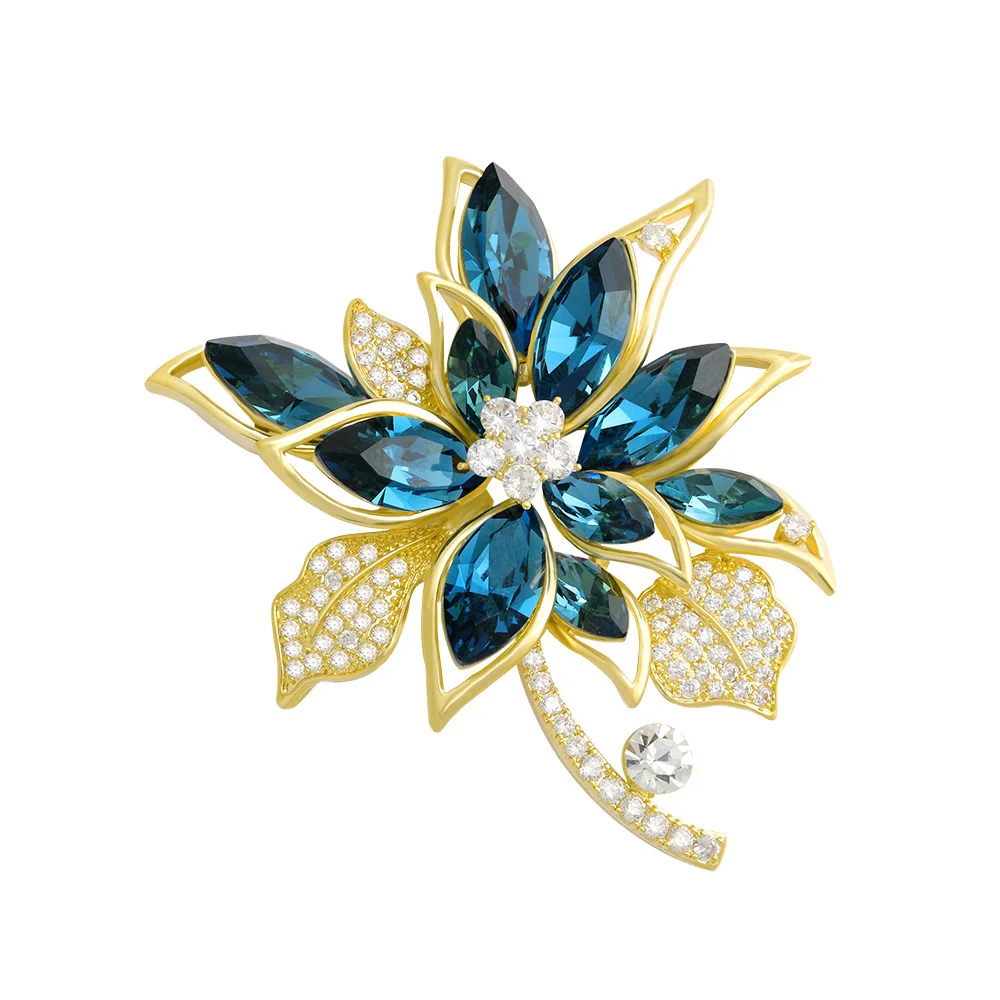 

Luxury Crystal Zircon Flower Brooch For Women Unisex Fashion Rhinestone Petal Plant Brooches Suit Dress Accessories Pin Jewelry